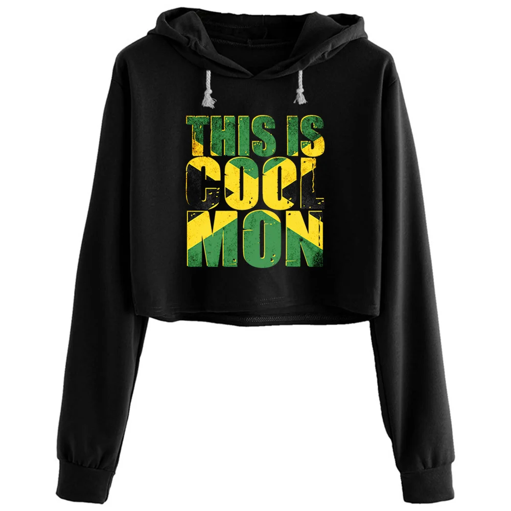 

Jamaica Jamaican Flag Caribbean Vacation Reggae Crop Hoodies Women Kpop Korean Y2k Kawaii Pullover For Girls