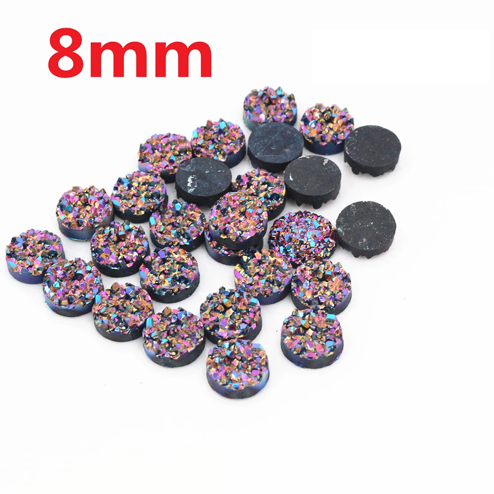 

New Fashion 40pcs 8mm Dream Aurora AB Colors Natural ore Style Flat back Resin Cabochons For Bracelet Earrings accessories-V3-19