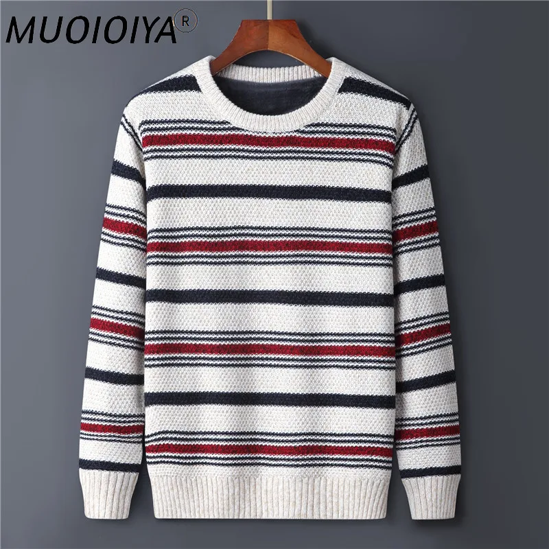 

Big Size M-6XL 7XL Fleece Winter Sweater Male Warm Thicken Casual Striped Pullovers Sweater Men Clothing Jumper Tops Pull 2022