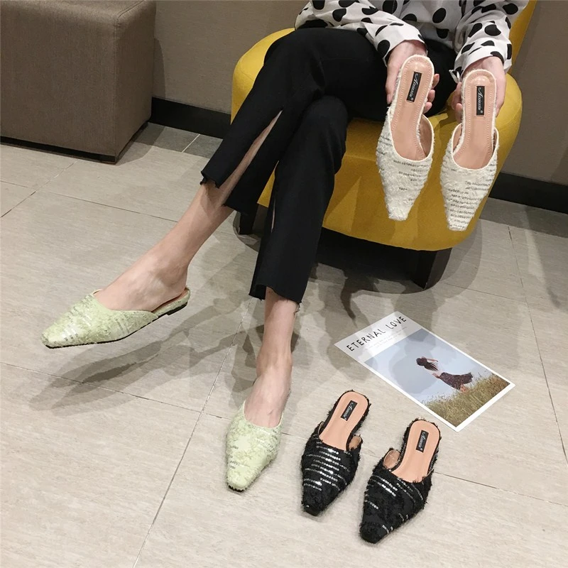INS/2020 летние женские туфли без задника модные домашние тапочки с закрытым острым