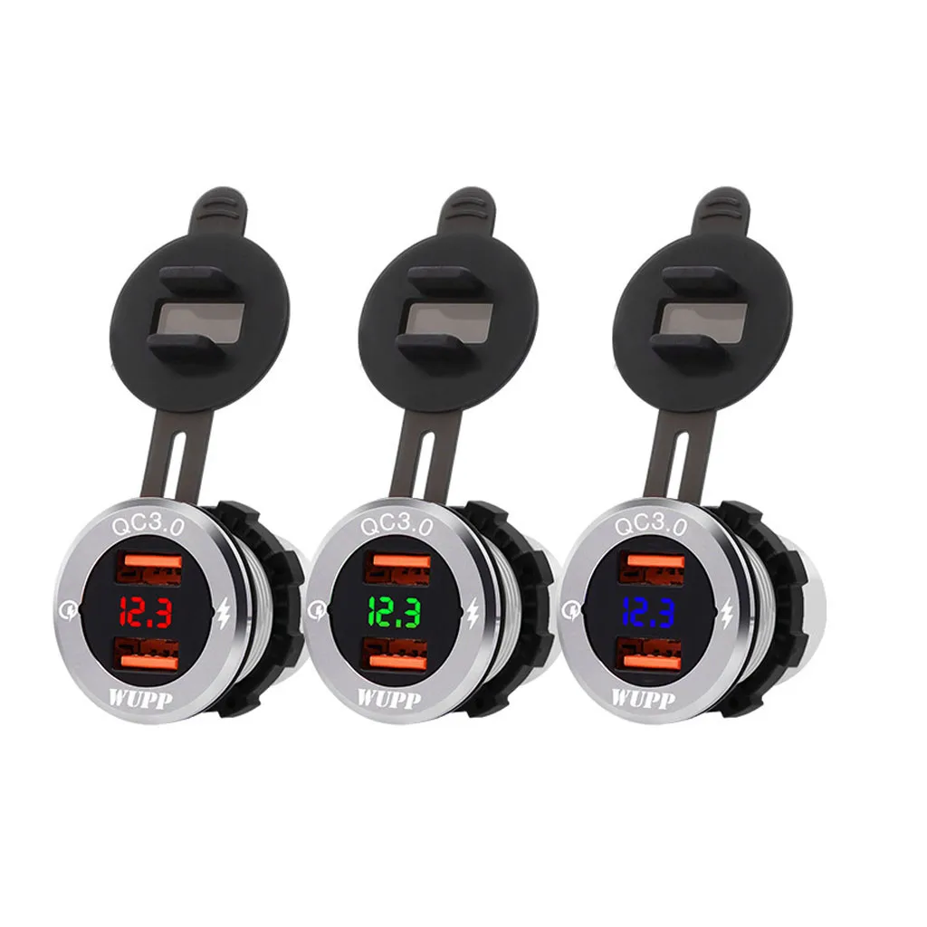 QC 3.0 30W Dual USB Car Charger Cup Charging Voltage Current Display 6-30V Phone GPS DVR Charge For motorcycles SUV boats cars |