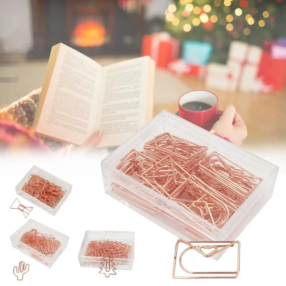 

20PCS Paper Clips Christmas Tree Bow Envelope Cactus Clips Rose Gold Office Accessories DIY Decorations For Scrapbook Notebook