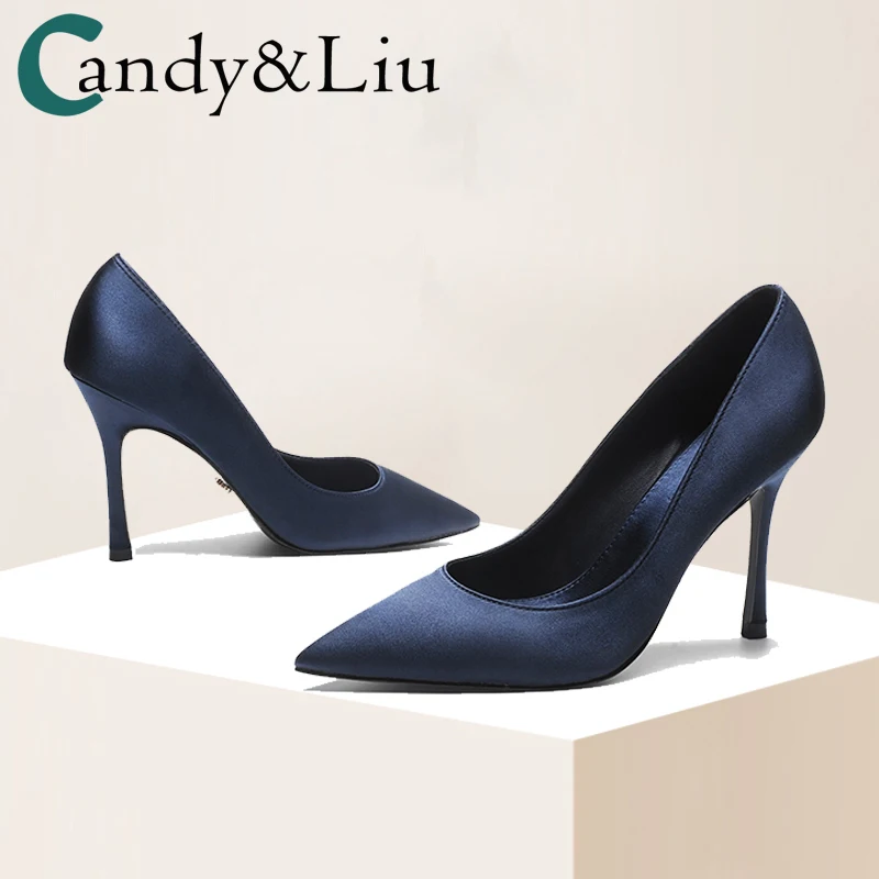 

Banquet high-heeled shoes women's new model catwalk shoes in spring 2021 sexy royal blue 10cm pointed fine heel shoes