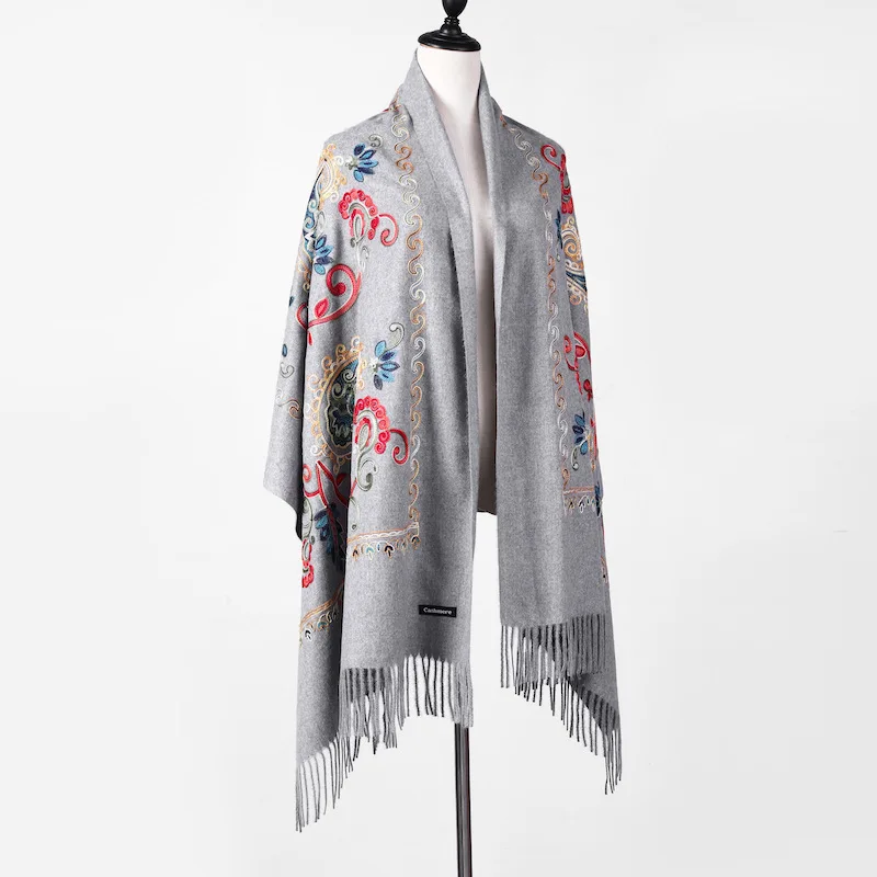Абсолютно Новый Женский вышитый кашемировый шарф в этническом стиле тотемный