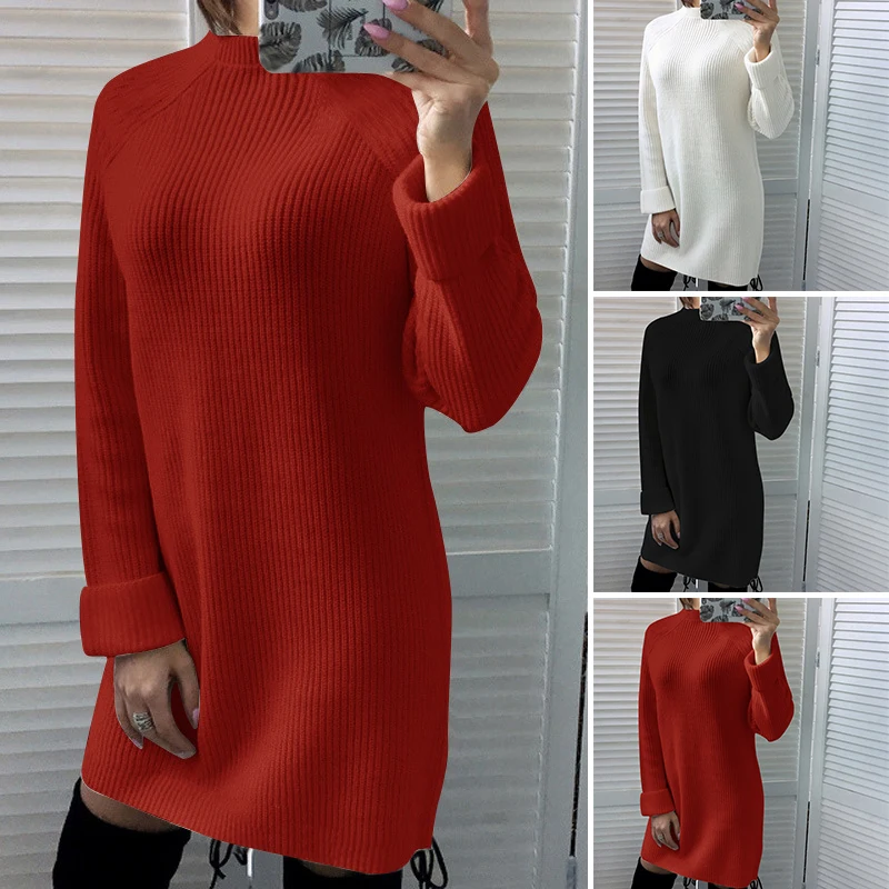 Для женщин Вязание платье сексуальный однотонный осень зима с высоким