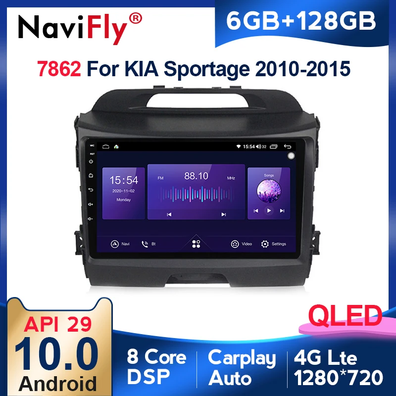 

Автомобильный мультимедийный плеер NaviFly 7862, 6 ГБ + 128 ГБ, QLED экран 1280*720, Android 10, радио, аудио, для Kia Sportage 3 SL 2010 - 2016