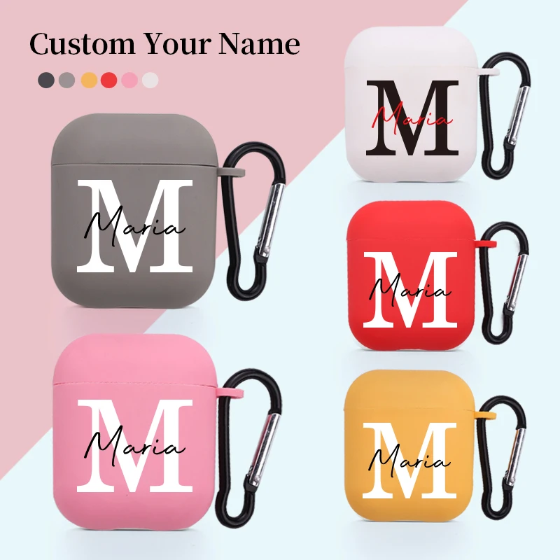 

Customize Personalized Name Earphone Case For Airpods 1 2 3 Pro Charging Box Soft Candy Color Carabiner Cover Accessories
