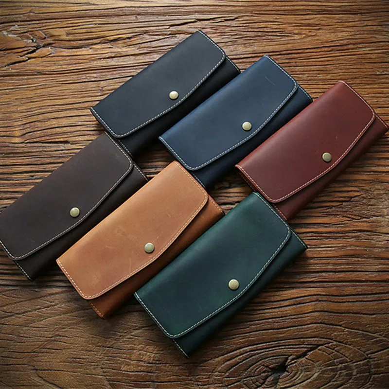 LEACOOL Винтажный Мужской кошелек из натуральной кожи большой объем Crazy Horse Кожаный