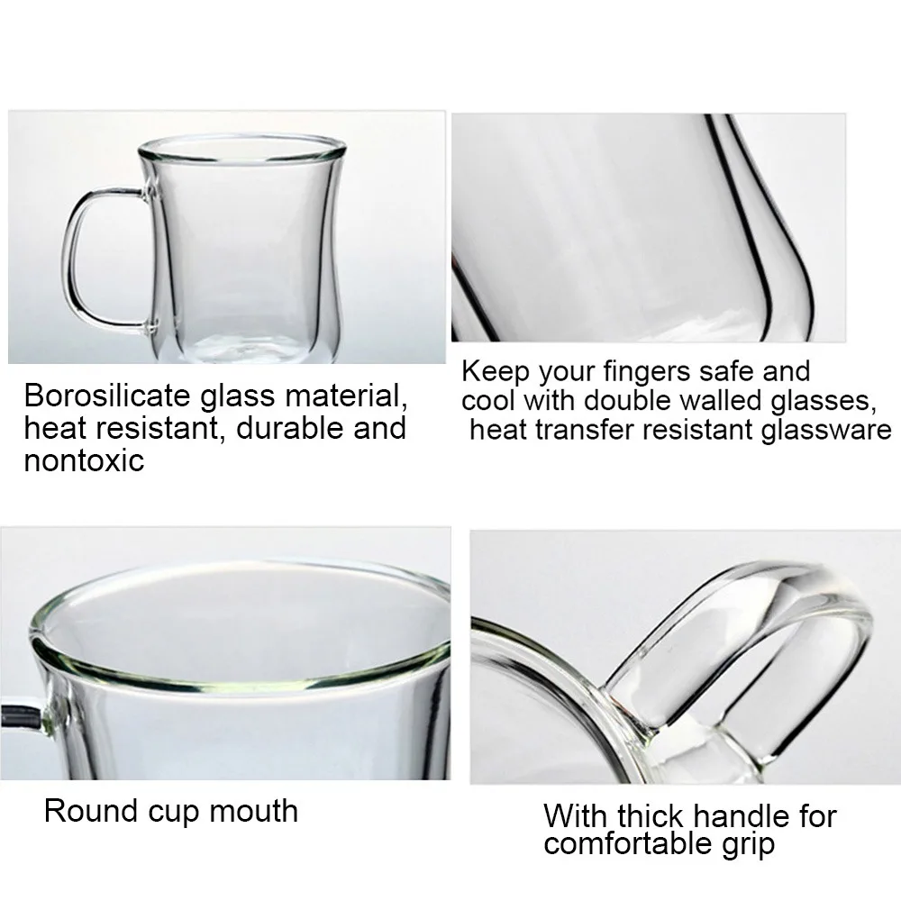 Стакан для кофе с двойными стенками прозрачная кофейная кружка ручкой изоляцией