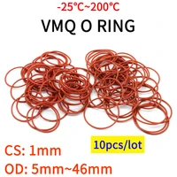 10pcs vmq o ring seal gasket thickness cs 1mm od 5 46mm silicone rubber insulated waterproof washer round shape nontoxi red