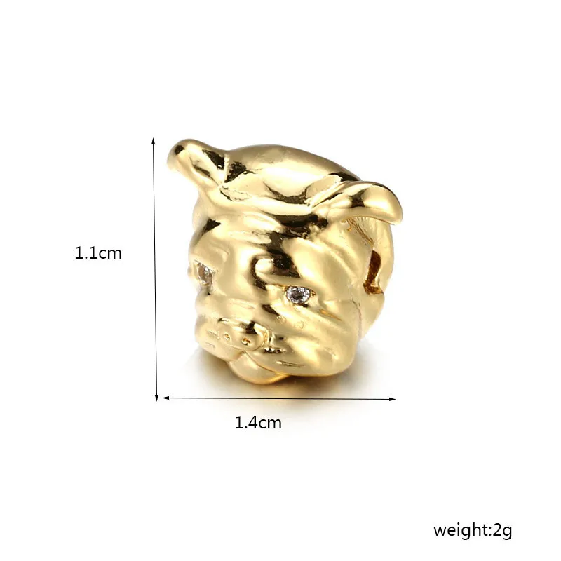 2 шт./лот белые медные бусины в форме головы мопса быка собаки подвески