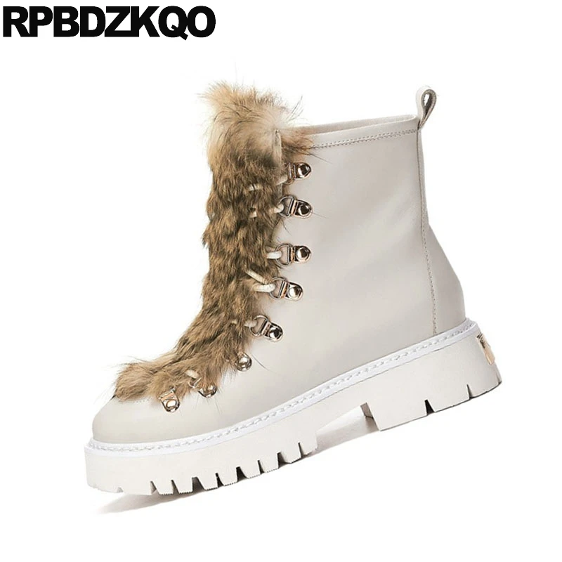 Женские ботильоны из натуральной кожи Бежевые ботинки на высоком массивном