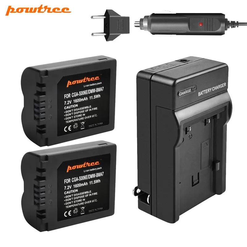 Powtree 1600 мА/ч, CGA-S006 CGA S006 Замена Батарея+ Зарядное устройство для цифрового фотоаппарата Panasonic Lumix DMC-FZ28 DMC-FZ7 DMC-FZ8, FZ50, FZ8K, FZ28K - Цвет: 2 Battery Charger