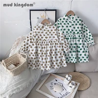 mudkingdom girls dot dress casual long sleeve button thin dresses for toddler drop shoulder fashion cutton children clothing