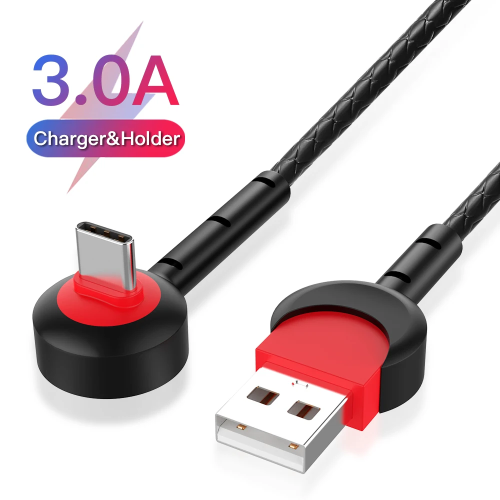 90 градусов USB Type C кабель Кронштейн для Huawei P20 P30 Pro 3A Быстрая зарядка Samsung S10 S9 Micro