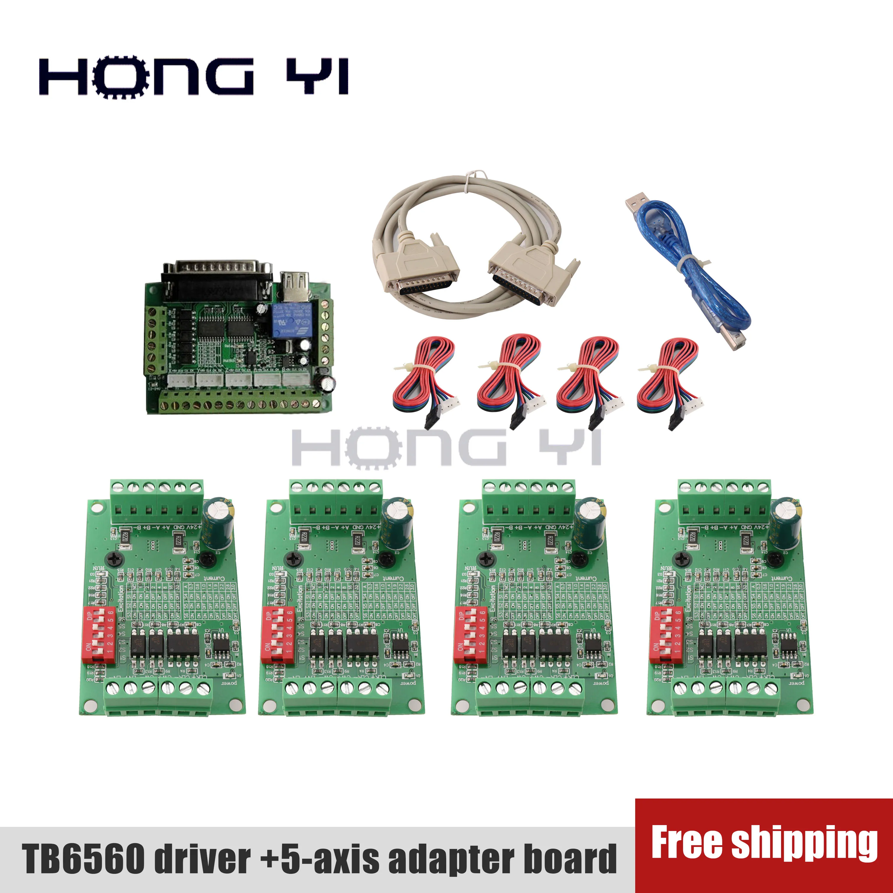 

Free shipping 4-axis kit TB6560 Driver+ 5-axis adapter board Router NEMA17Stepper Motor Driver 3.0A 10-35VDC for 3D printer