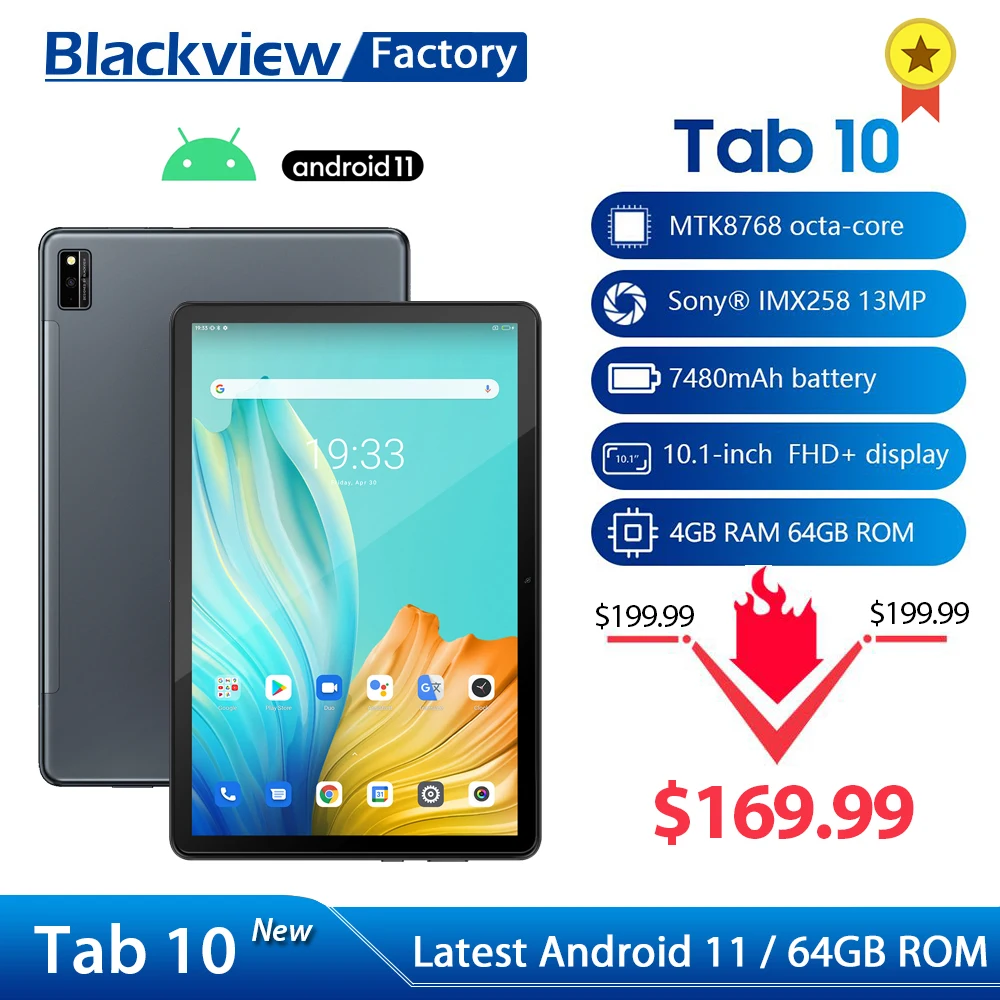 Планшет Blackview Tab 10 4 + 64 ГБ экран 1 дюйма 1920x1200 Восьмиядерный процессор MTK8768