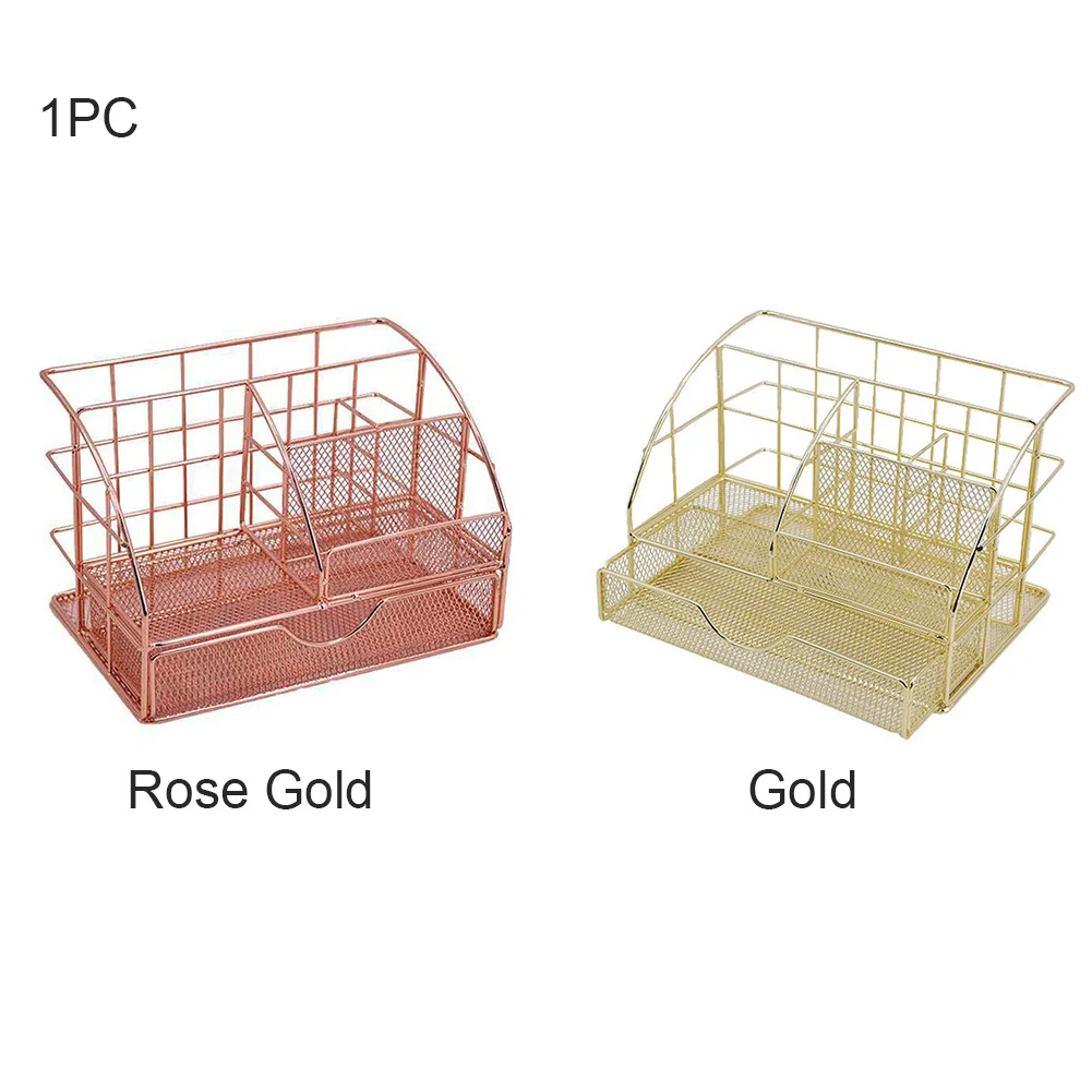 

Pen Holder Mesh Modern Desktop Storage School Accessories Desk Organizer Home Office File Stationery With Drawer Iron Caddy