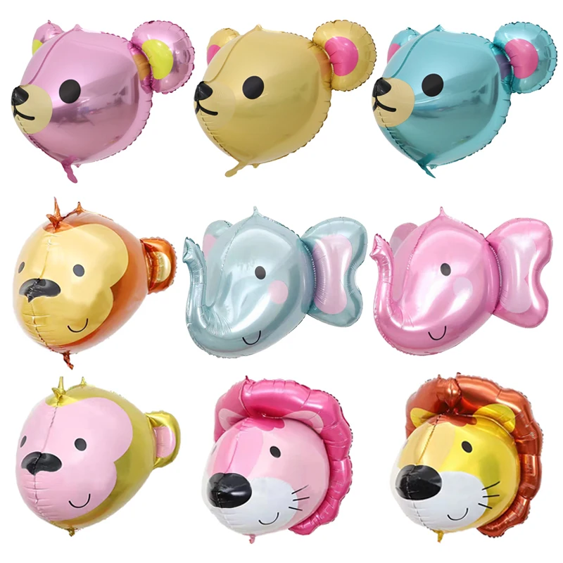 

3Pcs 4D Cartoon Animals Head Foil Balloon Cute Bear Lion Elephant Baby Shower Helium Ballon Kids Toys Birthday Party Decorations