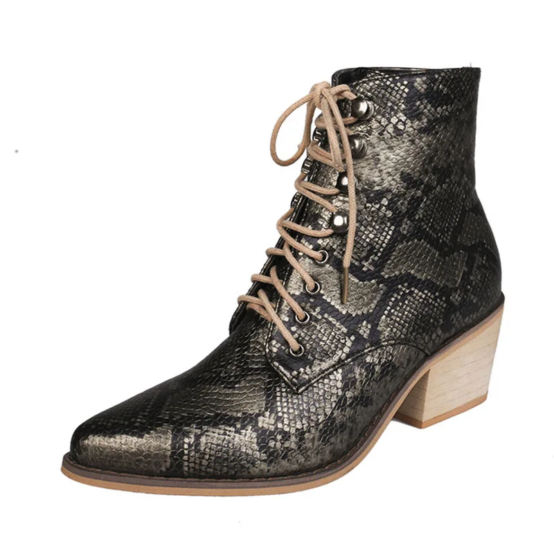 Женские ботильоны со змеиным принтом на среднем каблуке Размеры 35-43 | Обувь
