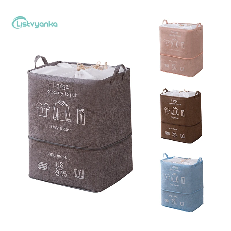 

Zipper Folding Storage Basket Laundry Basket Drawstring Pocket Large Capacity Clothes Storage Bag Closet Wardrobe Organizer