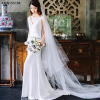 kaunissina wedding dress simple a line vestido de noiva sleeveless v neck white bridal gown women romantic long wedding dresses