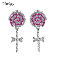 viwisfy luxury vintage crystal stud jewelry lollipop cross solid 925 sterling silver earrings for women vw21080