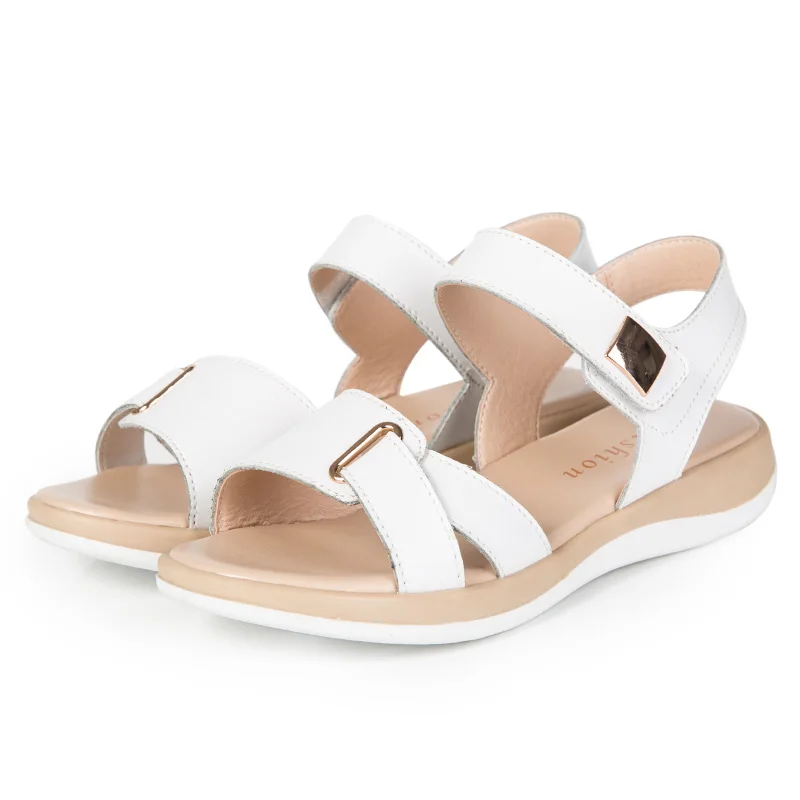 

Vrouwen Vrouwelijke Dames Moeder Echt Lederen Schoenen Sandalen Flats Zachte Haak Loop Koreaanse Bling Zomer