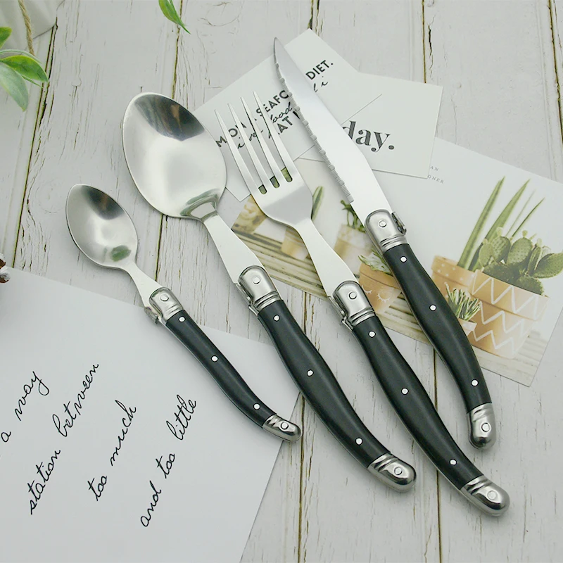 

Laguiole Black Cutlery set Restaurant Tableware Steak Knife Table Fork Dinner Spoon Teaspoon ABS Plastic Handle Flatware 4-24pcs