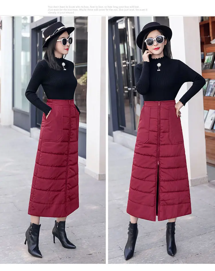 

Womens High Waist Autumn Winter Fashion Saia Casual Loose Quilted Padded Zip Up Midi A-Line Skirts Female Flare Swing Streetwear