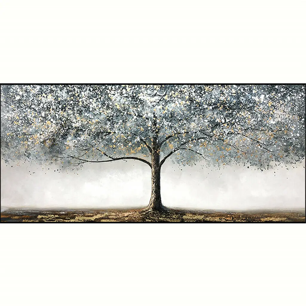 

Canvas Hand-Painted Oil Painting Gold and Grey Tree For Kid Living Room Home Office Kitchen Office Home Hotel Decor No Framed