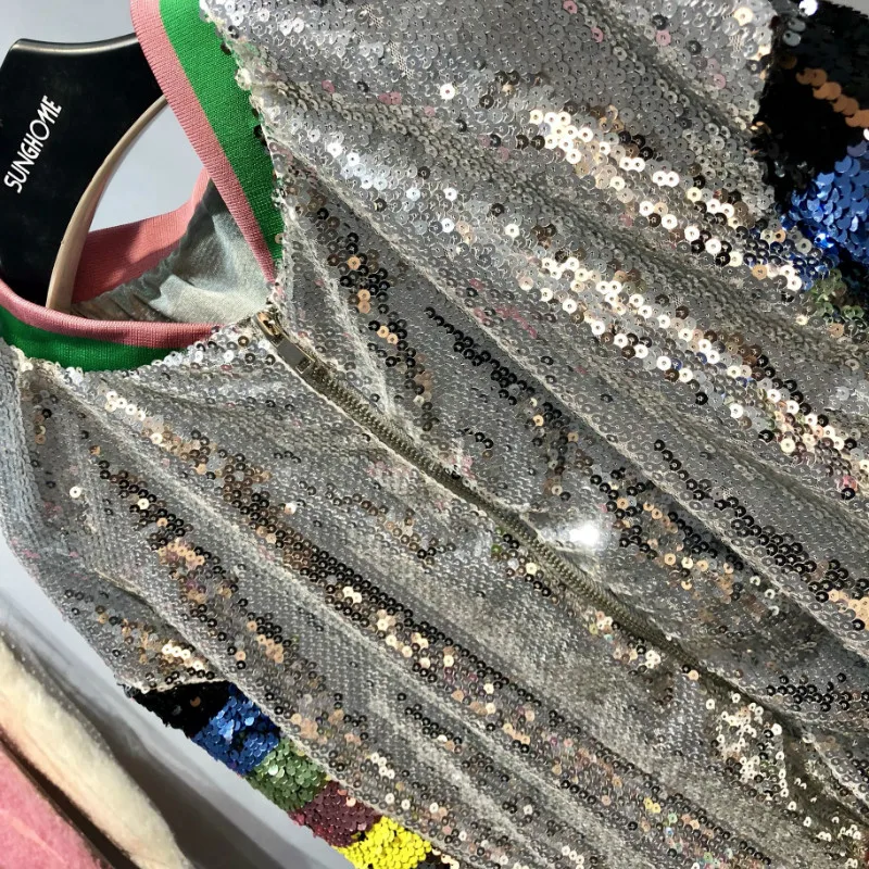 Бейсбольное Пальто Harajuku бейсбольное пальто с радужными блестками и бисером