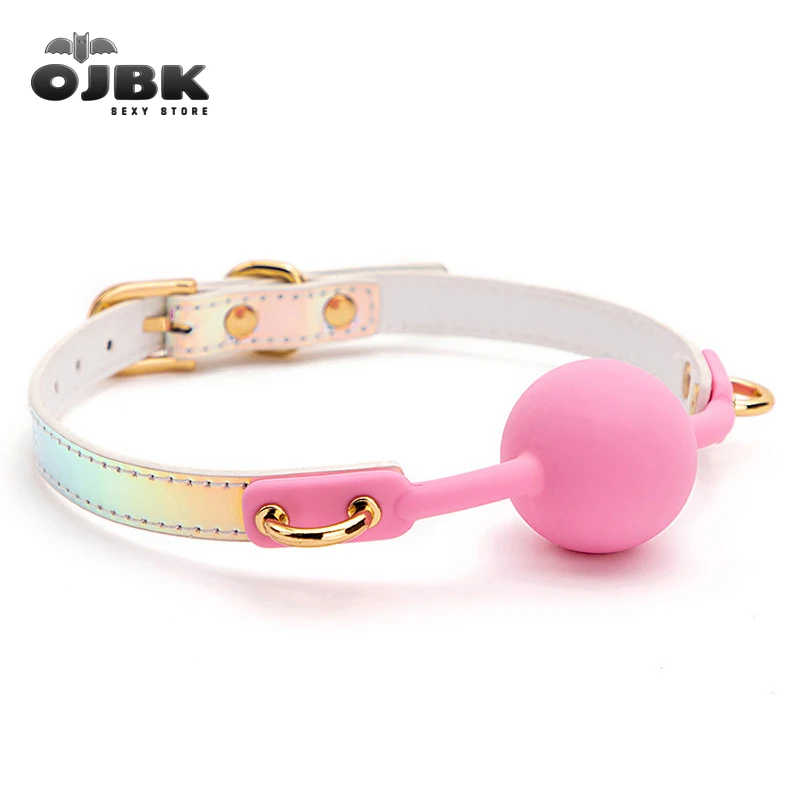 OJBK секс-игрушки для пар, игры для взрослых, красочный мягкий силиконовый шар, кляп, оральная фиксация, из искусственной кожи, toysbonсвязывание, кляп для рта - изображение