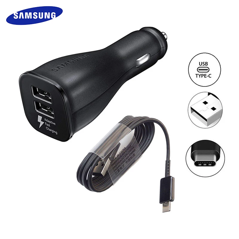 Зарядное устройство Samsung для машины двойной USB адаптивный Быстрый адаптер Micro/type C кабель для Galaxy S6 S7 S8 S9 S10 Note 10 Plus A70 A50 Note 9 8 5