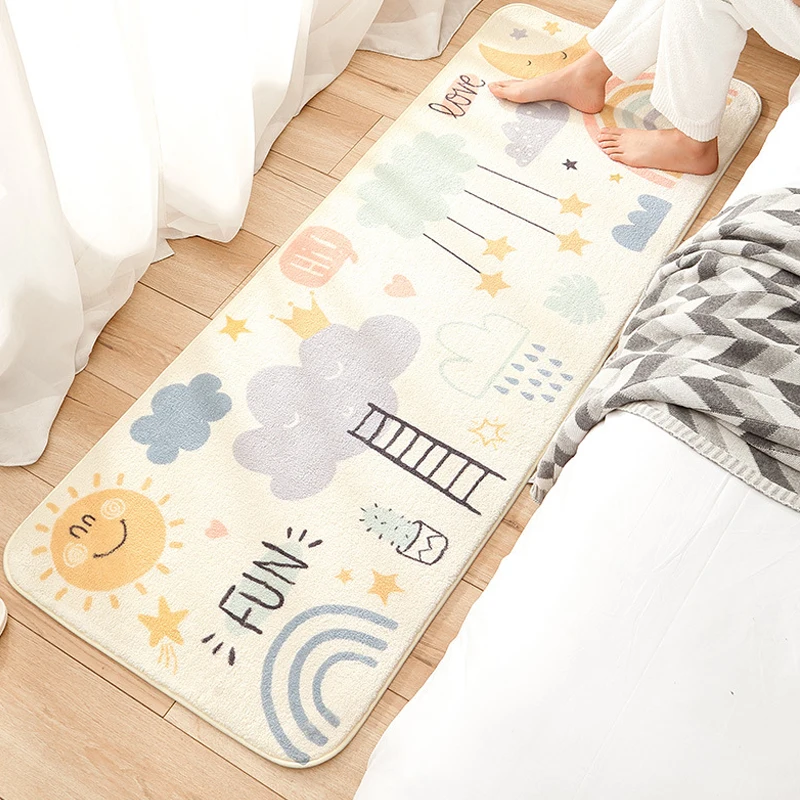 

Cartoon Smile Rainbow Cloud Bedroom Bedside Long Strip Mats Living Room Foot Pad Doormat Rugs Kitchen Carpet Balcony Thick Plush