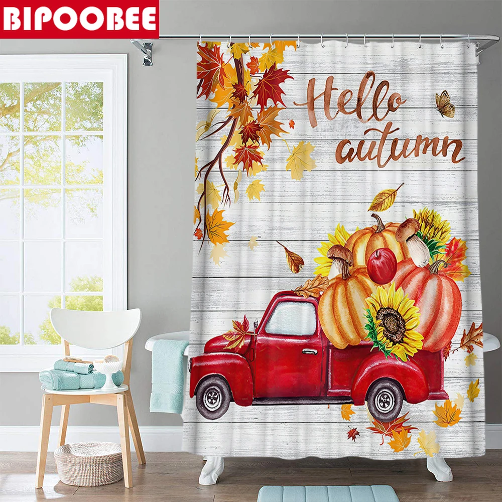 Осенняя занавеска для душа коврики ванной с Тыквой и кленовыми листьями крышка