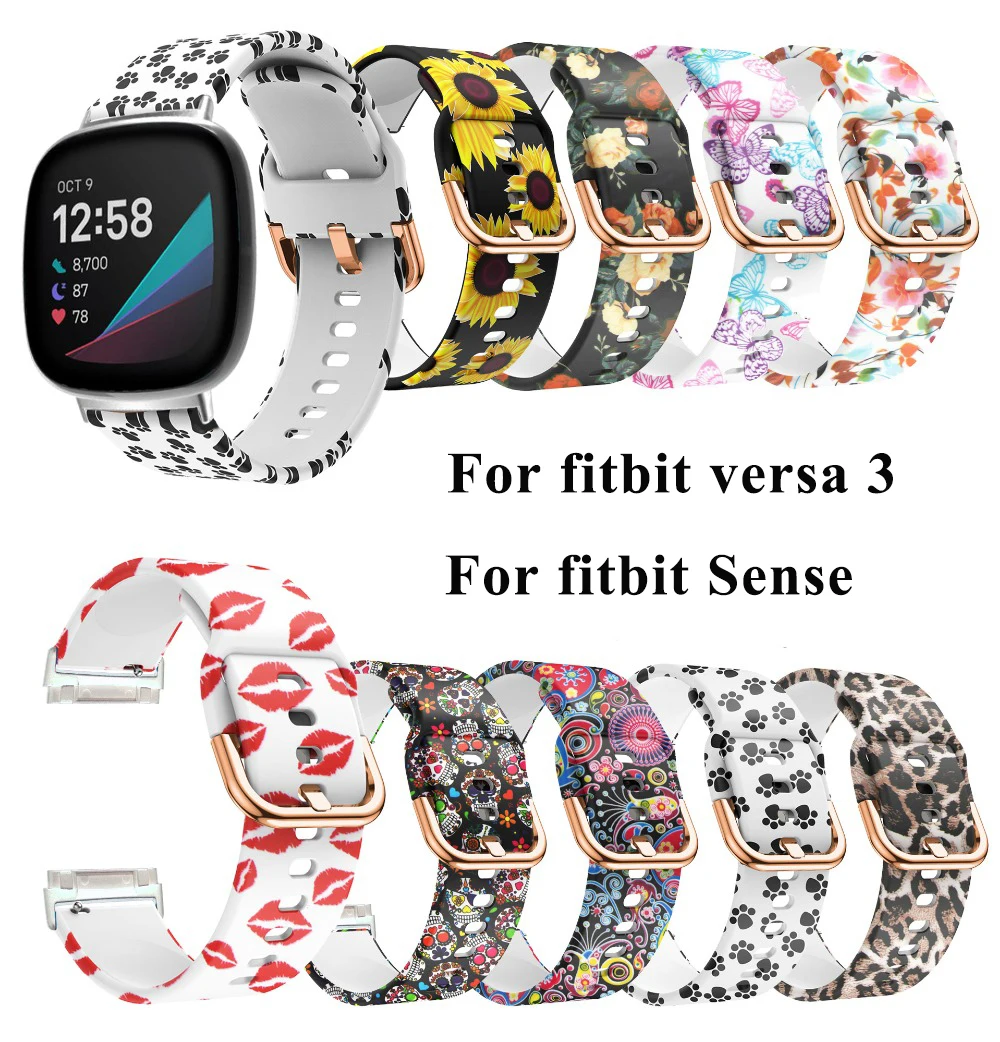 Мягкий силиконовый ремешок с цветочным принтом для Fitbit Versa 3 Versa3 женщин и мужчин