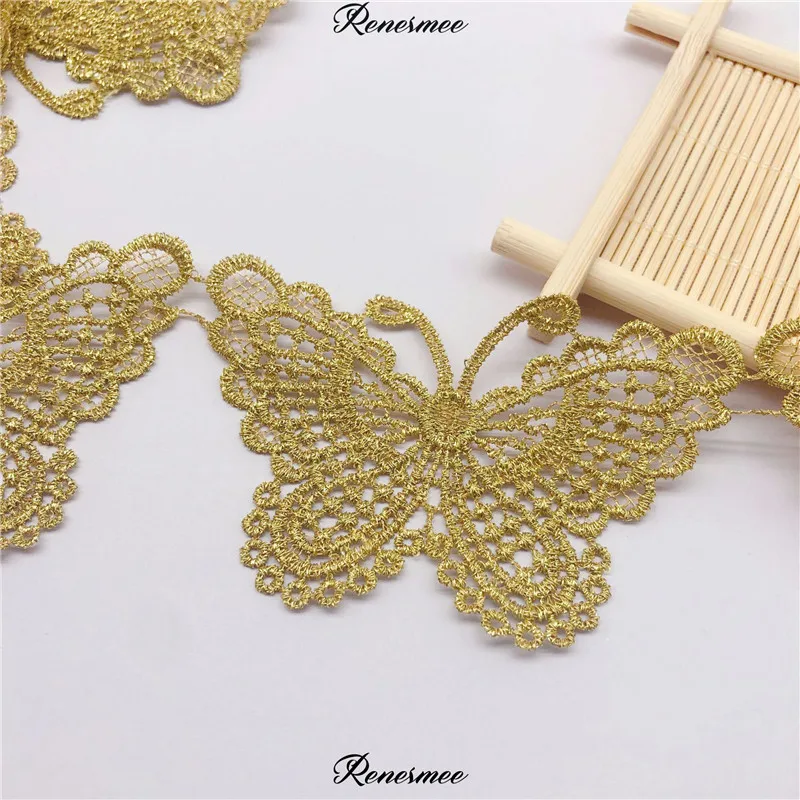 1 ярд полиэстер Золотое кружево большая бабочка золотая нить аксессуары для