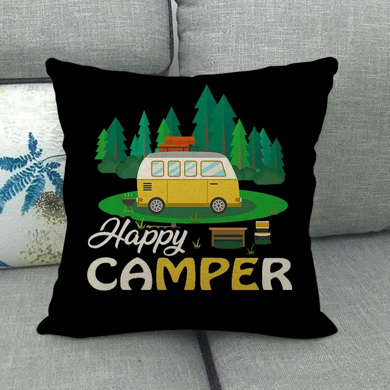 Happy Campers Cushion Cover Cartoon RV Campervan Style Living Room Sofa Throw Pillows Home Decoration Pillowcase | Дом и сад