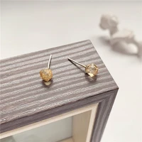 cute yellow crystal mini korean earrings simple block stud earrings