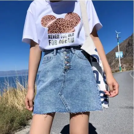 2020 модная Корейская опрятный стильный джинсовый женский сплошной цвет длинная