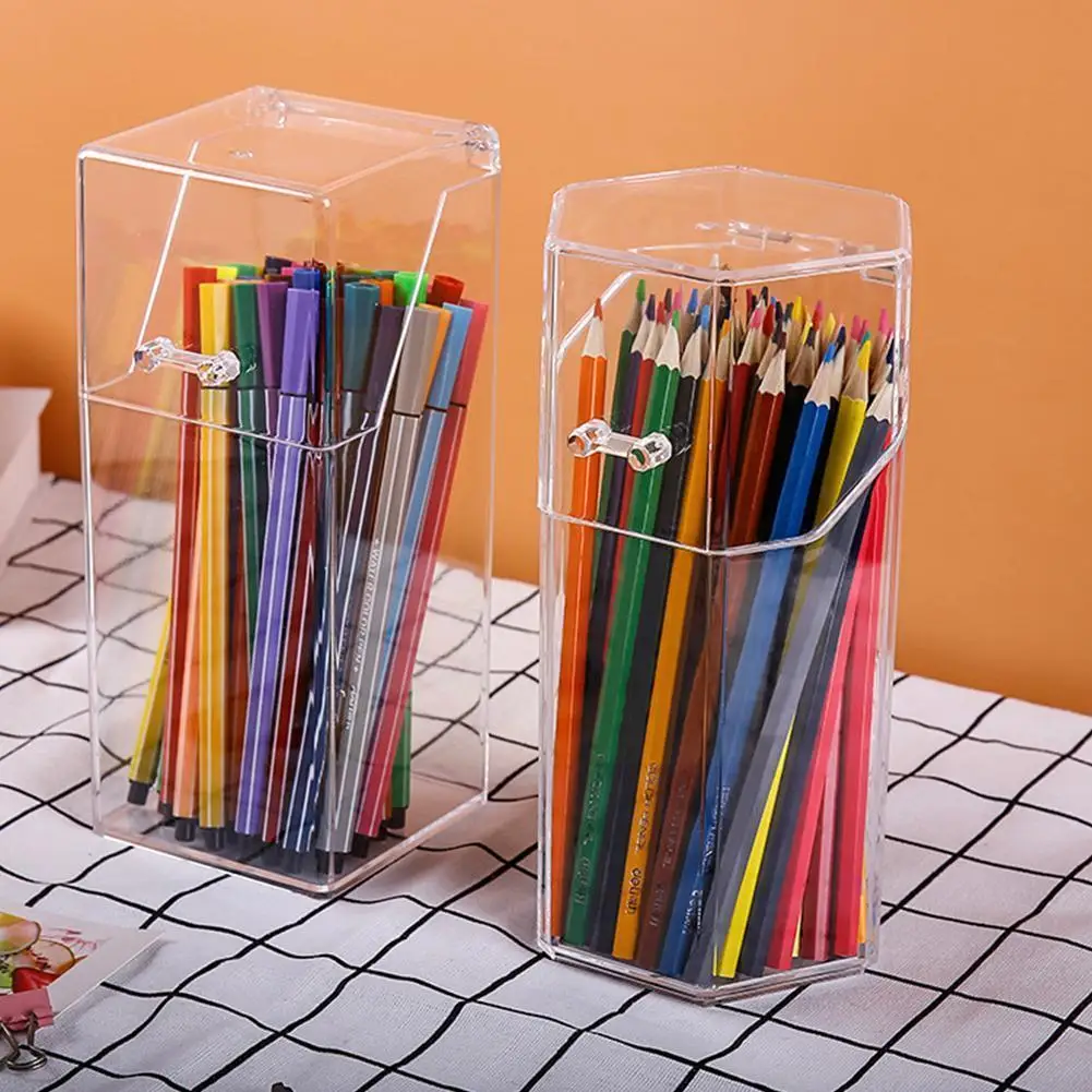 

Transparent Acrylic Pen Holder Large Capacity Pen Holder Desktop Stationery Storage Box Desk Accessories Makeup Storage Box