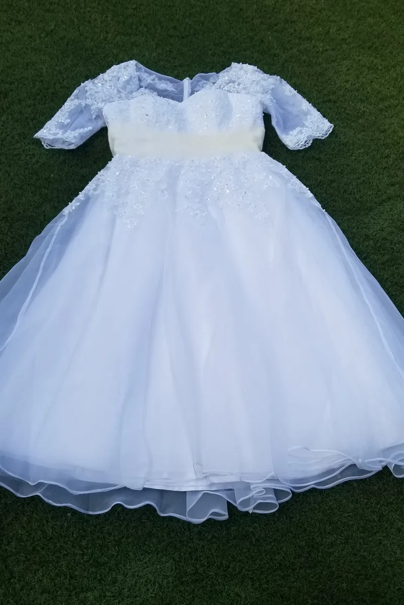 

Chic Tea-Length Organza Wedding Dress Half Sleeves Vestido De Noiva Beading Applique Lace A-line Bridal Gowns Plus Size Gelinlik