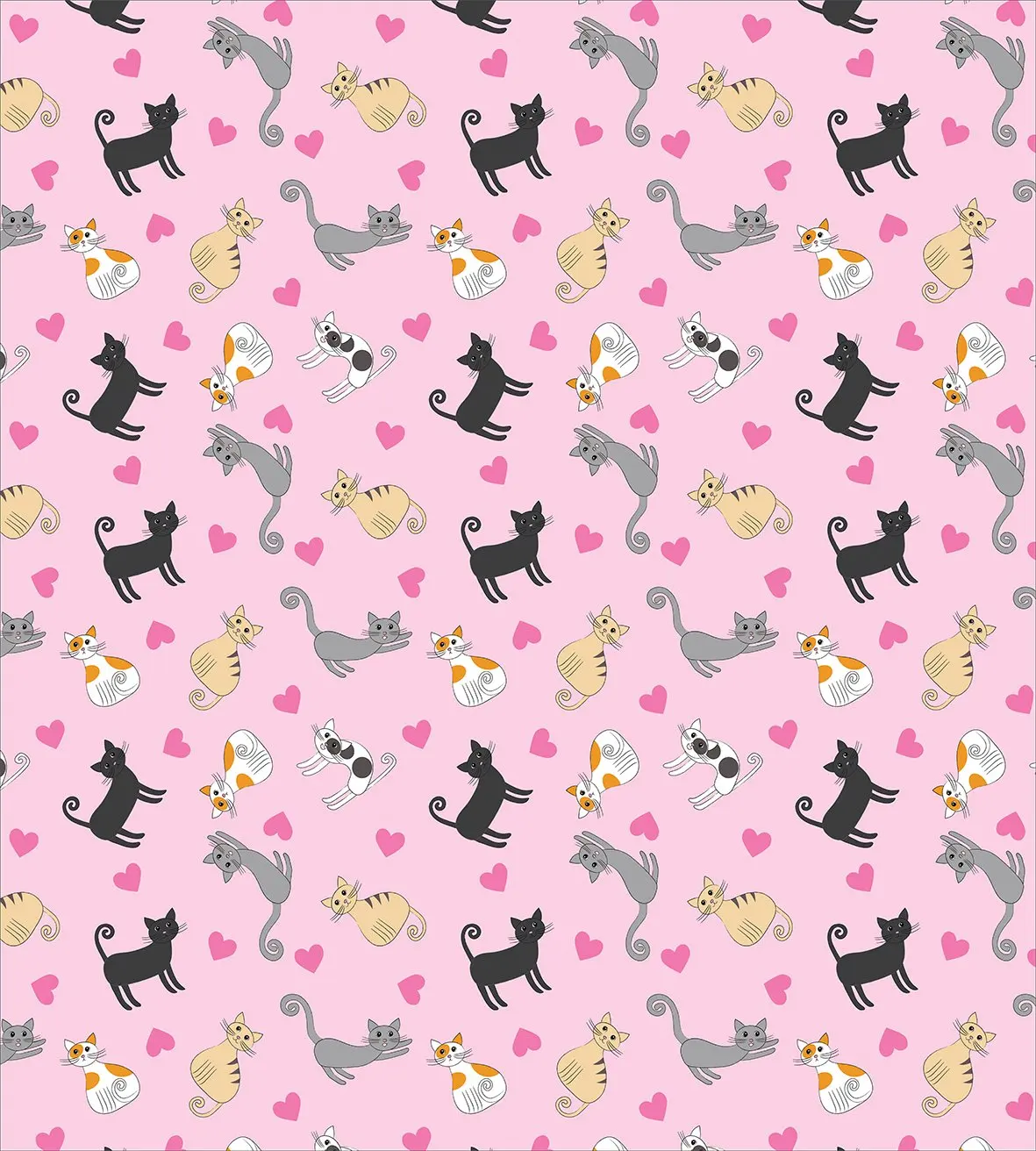 Комплект пододеяльников с рисунком кошек разных цветов и рисунков из розовых