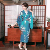 cosplay costume lady japanese style kimono yukata with obi evening party dress blue flower sexy women dressing gown bathrobe