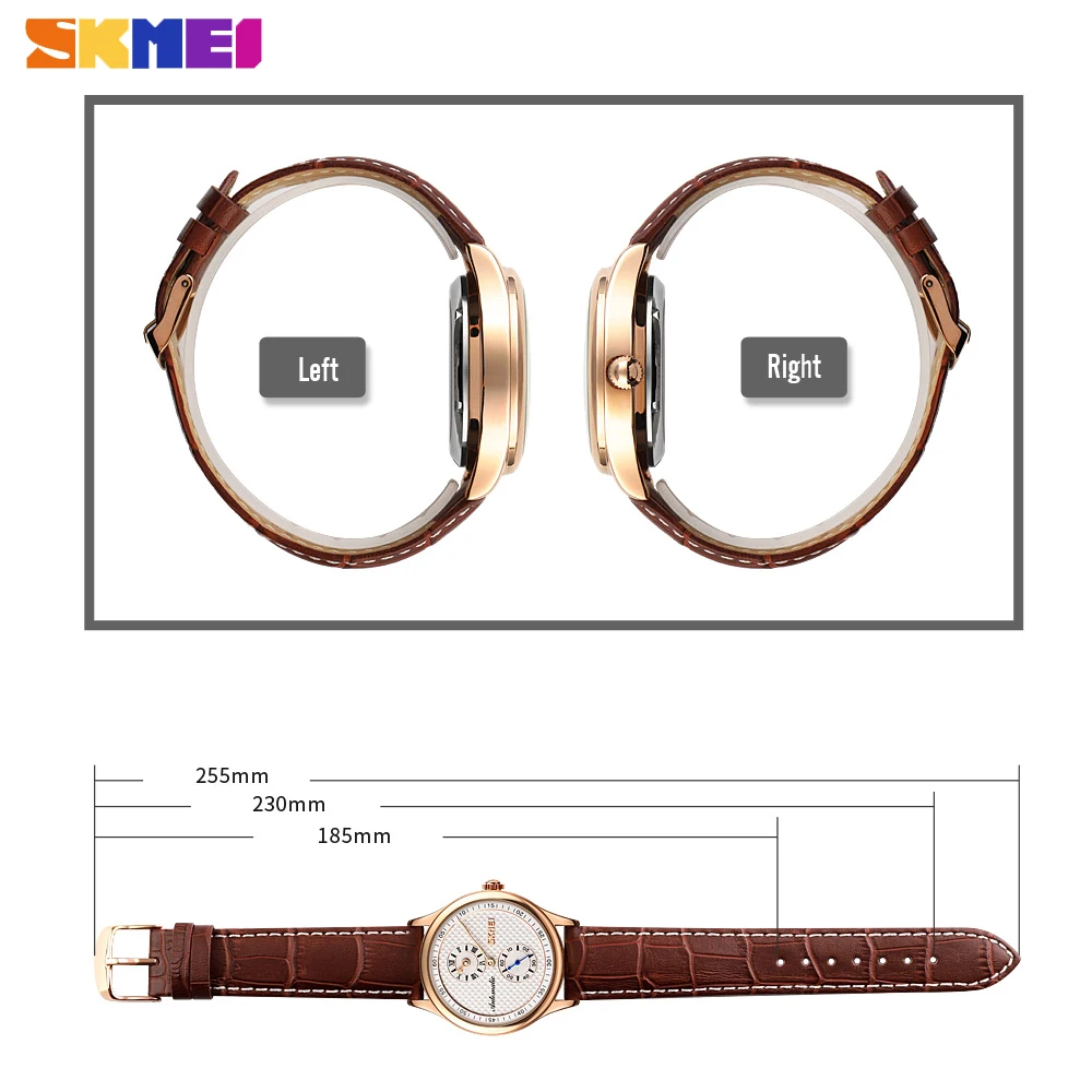 

SKMEI Men's Watches Automatic Mechanical For Male Quartz Clock Hollow Dial Waterproof Leather Wristwatches Gifts Reloj Hombre