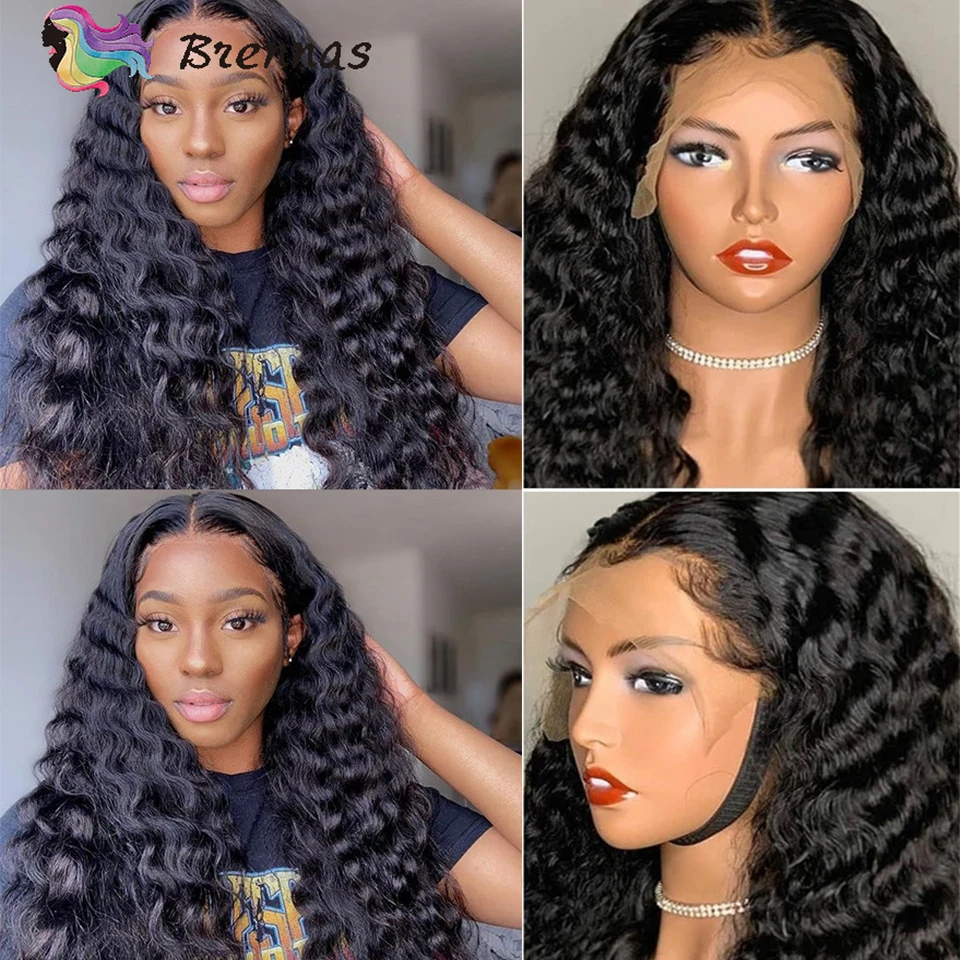 

26 Inch Curly Human Hair Deep Wave Closure Wigs for Black Women Brazilian Natural Hairline Water Wave 13x1 T Part Lace Wig