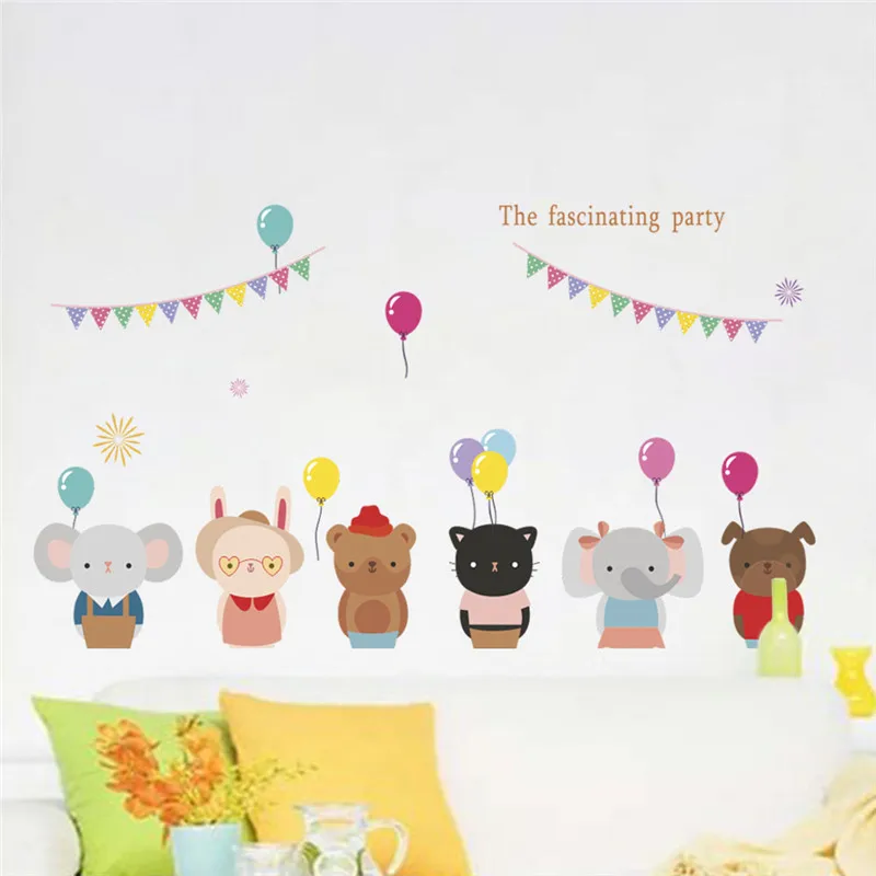 

Lovely Animals Party Wall Stickers For Kids Room Decoration Bear Elephant Safari Mural Art Diy Pvc Home Decals