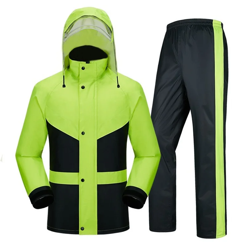 

Zipper Adults Suit Raincoat Men Waterproof Pants Motorcycle Raincoat Hat Fishing Capa Chuva Motociclista Rain Protection DL60YY