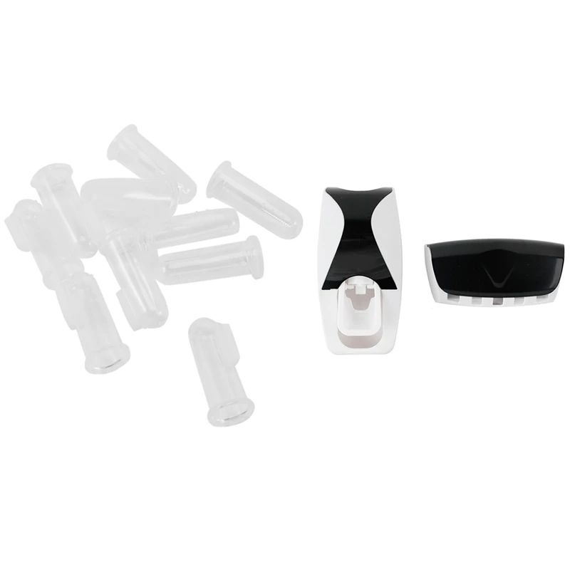 

10 Pcs Soft Silicone Pet Finger Toothbrush & 1 Set Auto Automatic Toothpaste Dispenser+Toothbrush Holder Set